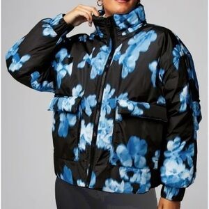 Fabletics Black and Blue Floral Puffer Jacket